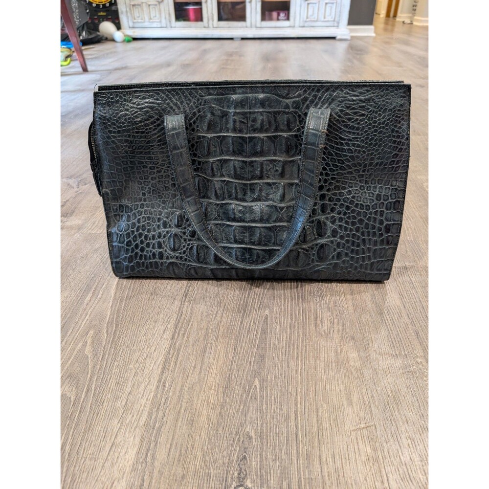 VEARI Genuine Crocodile Hornback Leather Tote Bag Black Exotic Luxury Handbag